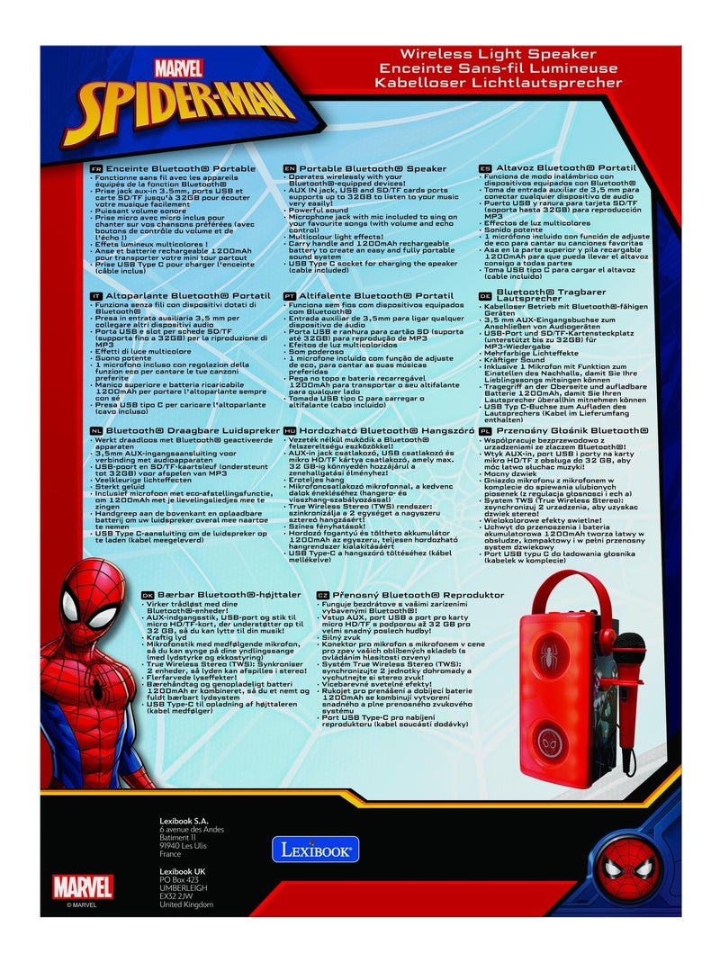 Enceinte Bluetooth lumineuse  avec micro Spiderman Rouge - Kiabi