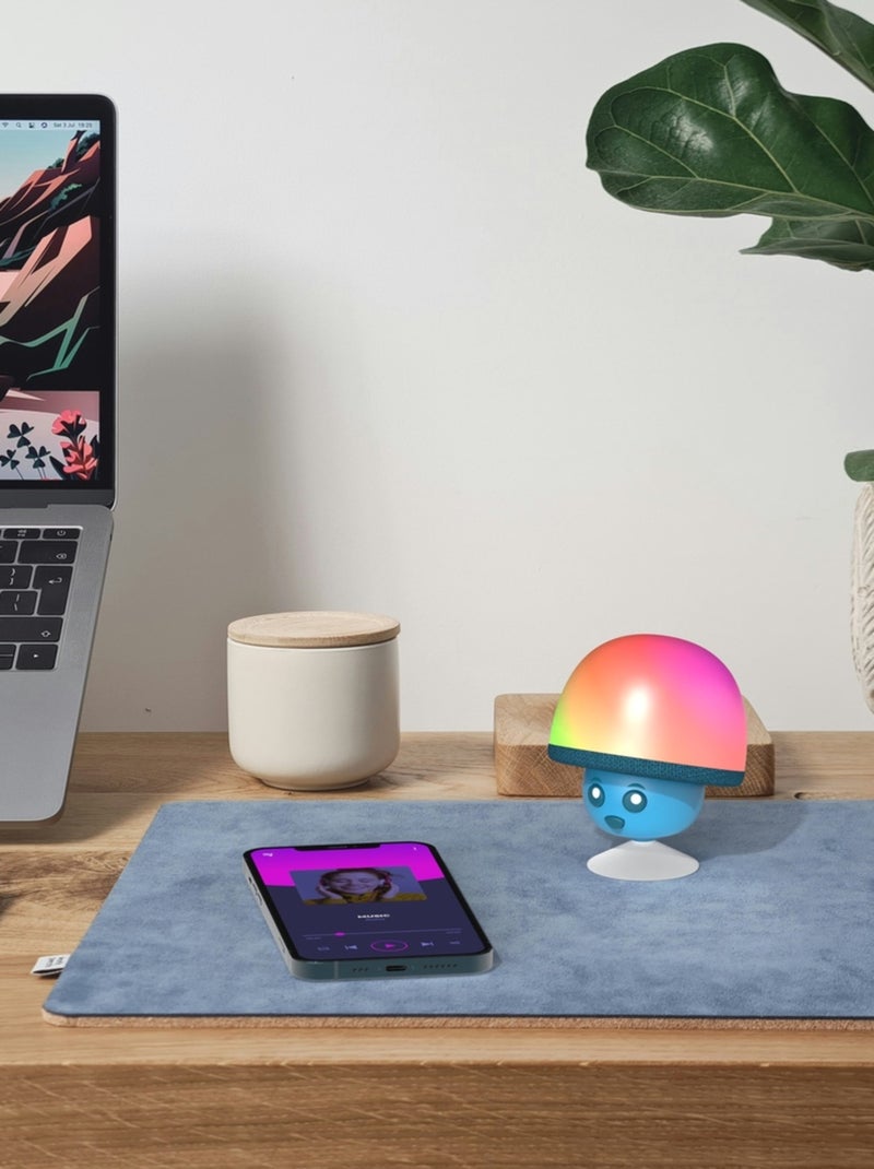 Enceinte Bluetooth Mega Mush – Mini Champignon 3W avec Lumières LED & Ventouse - MOB Bleu - Kiabi
