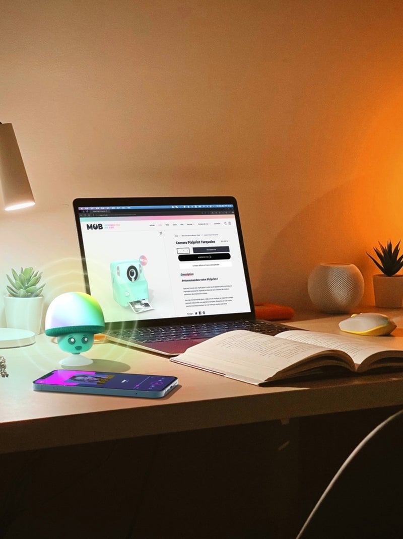 Enceinte Bluetooth Mega Mush – Mini Champignon 3W avec Lumières LED & Ventouse - MOB Turquoise - Kiabi
