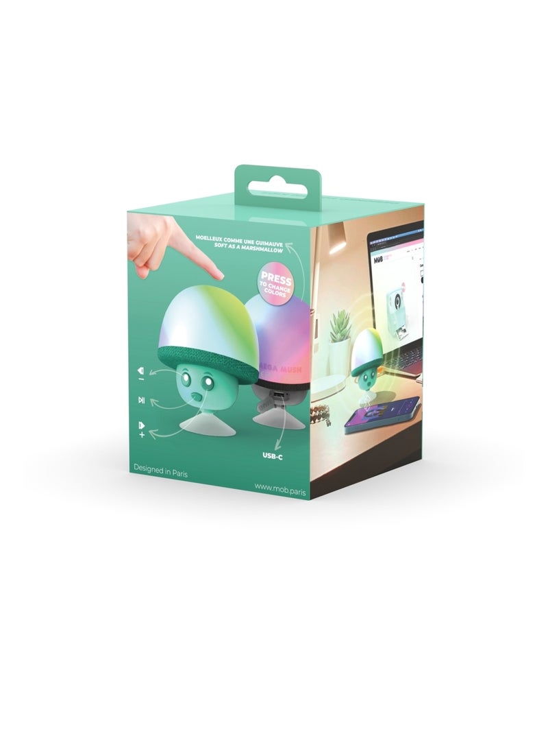 Enceinte Bluetooth Mega Mush – Mini Champignon 3W avec Lumières LED & Ventouse - MOB Turquoise - Kiabi