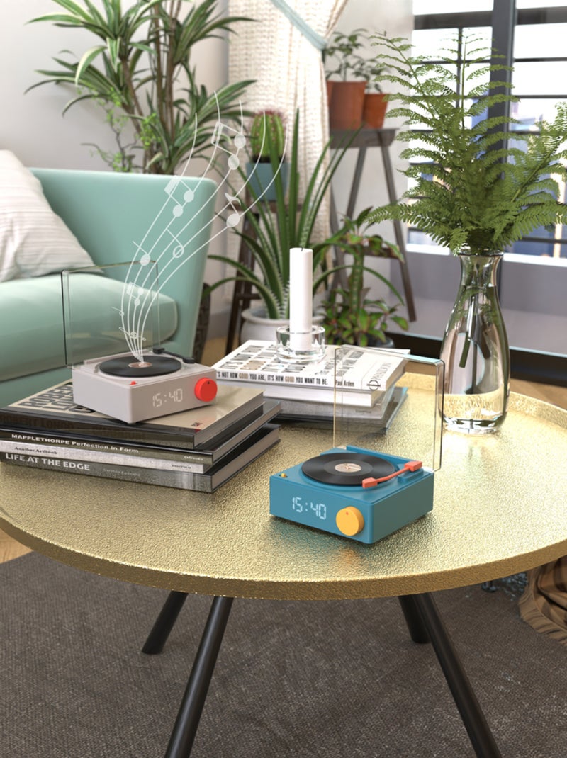 Enceinte Bluetooth VS-80 Rétro avec Réveil Intégré - Design Tourne-disque Vintage - MOB Bleu - Kiabi