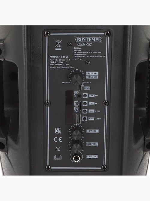 Enceinte karaoké 180w sans fil avec 1 microphone bontempi - Kiabi
