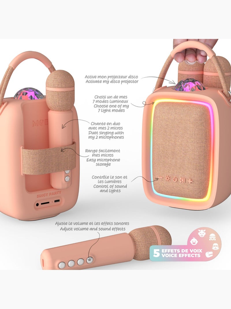 Enceinte & Karaoké Lumineuse - SINGY PARTY ROSE Abricot - Kiabi