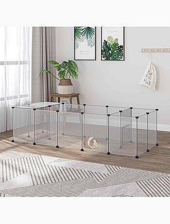Enclos parc modulable petits animaux 20 panneaux noir blanc