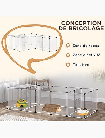 Enclos parc modulable petits animaux 20 panneaux noir blanc