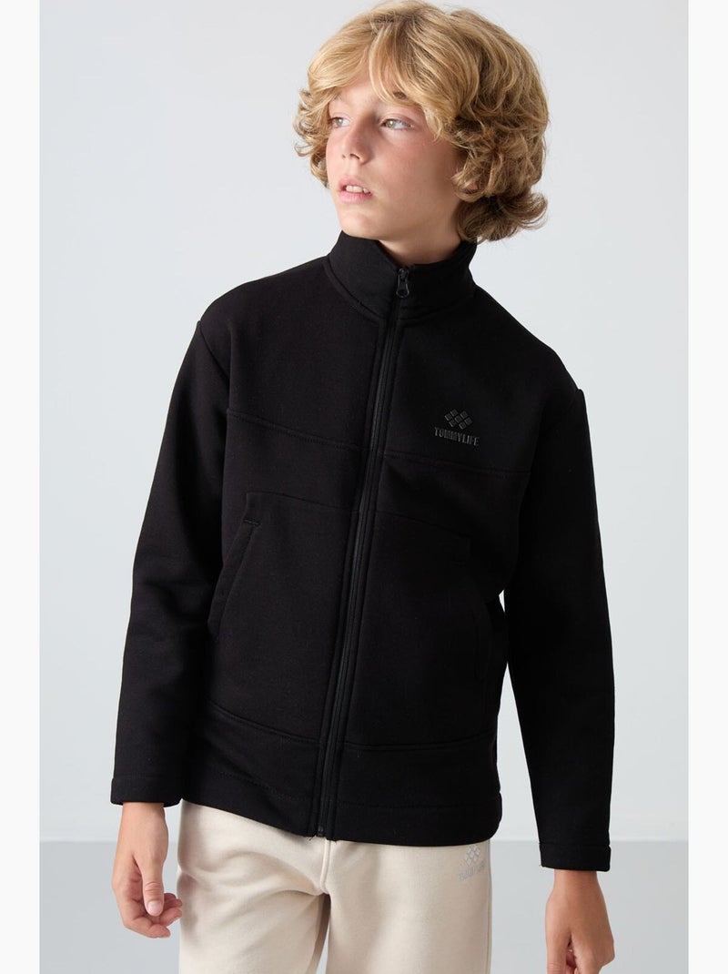 Enfant sweat-shirt à col zippé et poche tommy Noir - Kiabi