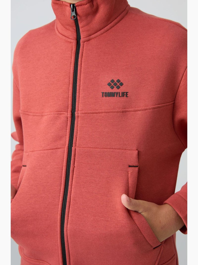 Enfant sweat-shirt à col zippé et poche tommy Terracotta - Kiabi