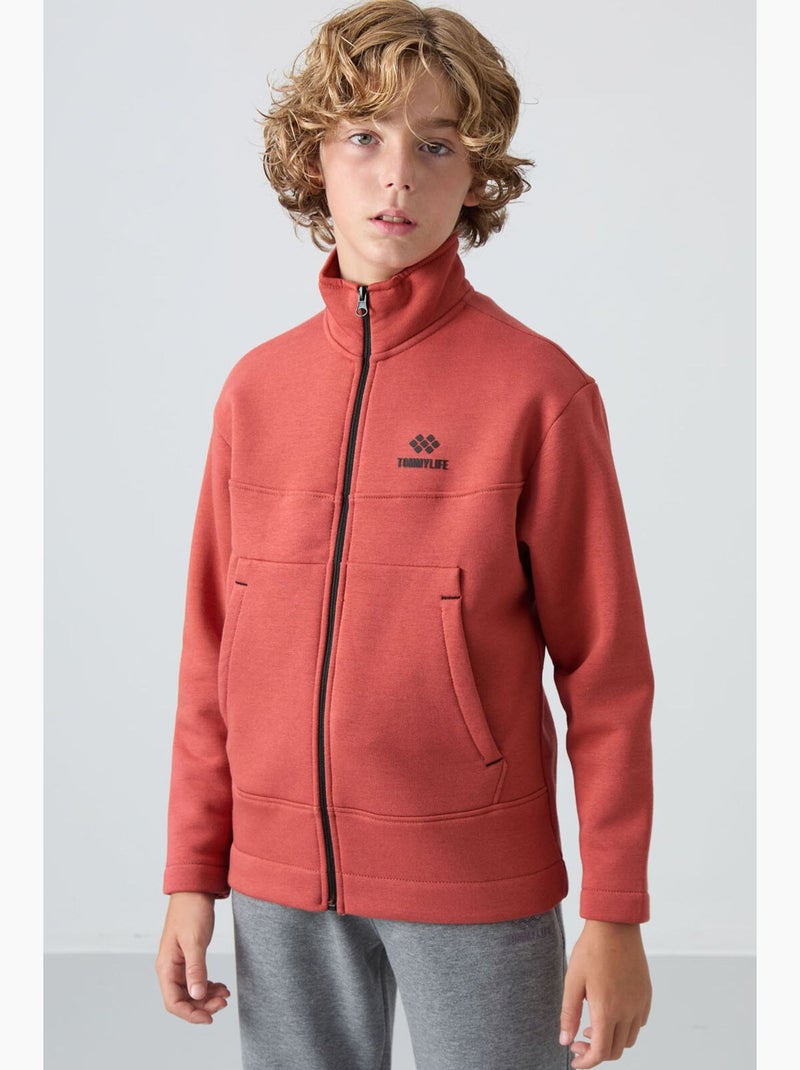 Enfant sweat-shirt à col zippé et poche tommy Terracotta - Kiabi