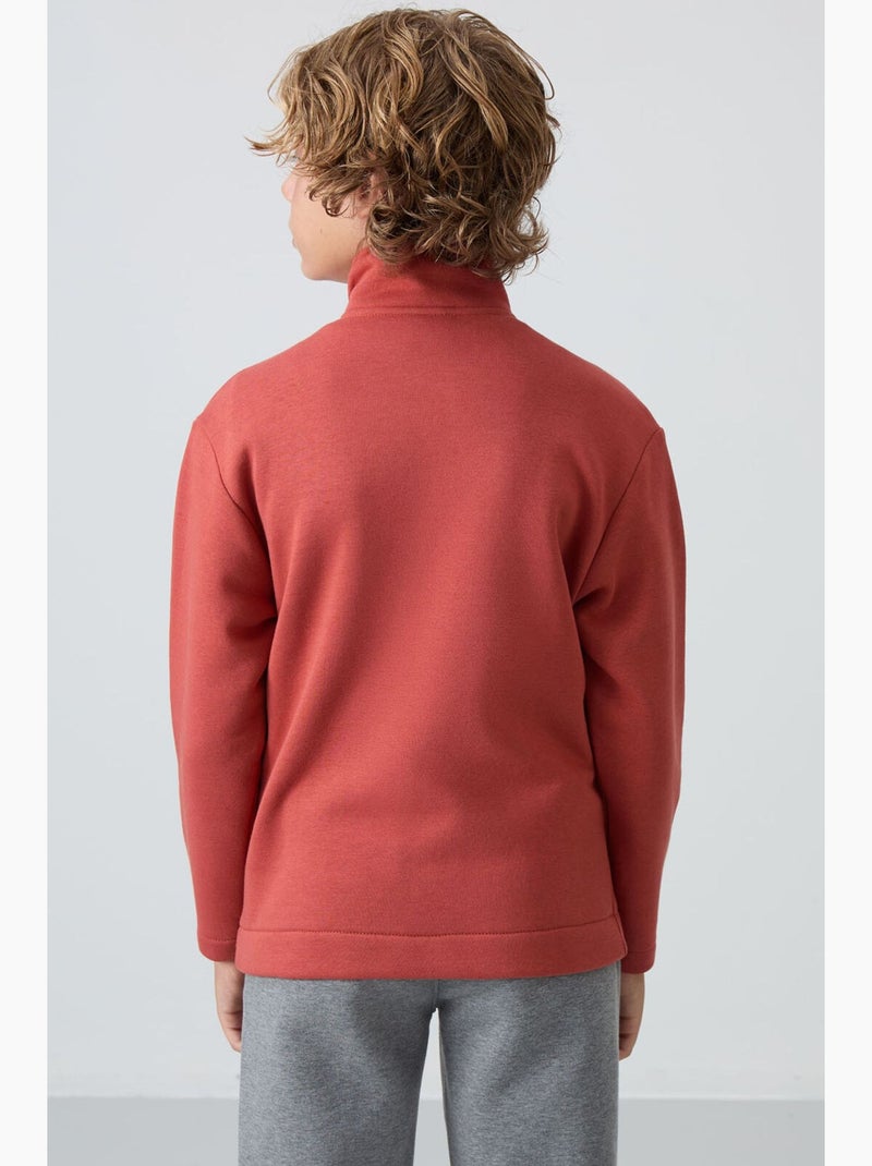 Enfant sweat-shirt à col zippé et poche tommy Terracotta - Kiabi