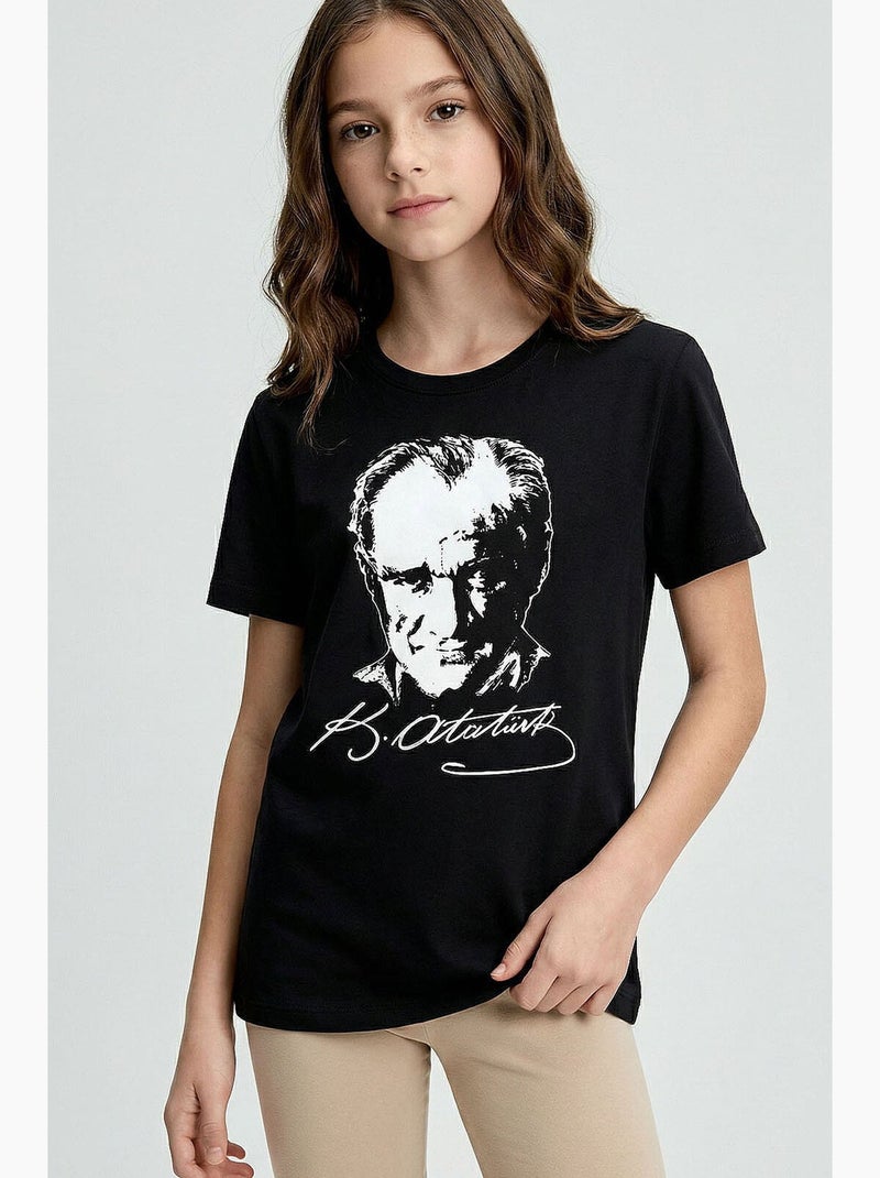 Enfant t-shirt col rond à motif texte tommy Noir - Kiabi