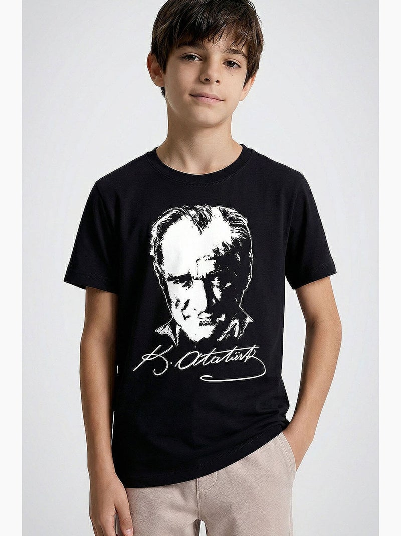 Enfant t-shirt col rond à motif texte tommy Noir - Kiabi