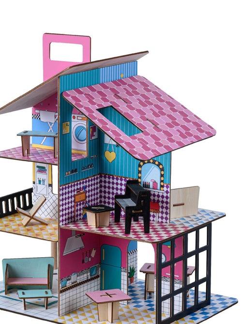 Enfants Maison De Poupée En Bois Et 12 Accessoires - Kiabi