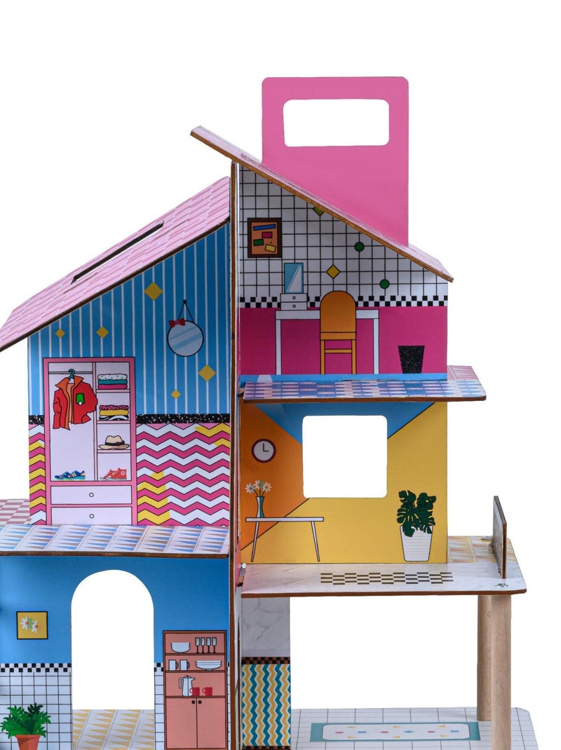 Enfants Maison De Poupée En Bois Et 12 Accessoires N/A - Kiabi