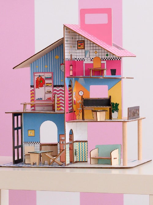Enfants Maison De Poupée En Bois Et 12 Accessoires - Kiabi