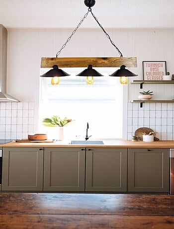 ENOLA Suspension rustique 3 lampes bois et noire