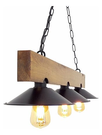 ENOLA Suspension rustique 3 lampes bois et noire