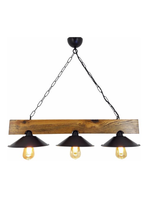 ENOLA Suspension rustique 3 lampes bois et noire - Kiabi ENOLA Suspension rustique 3 lampes bois et noire - Kiabi