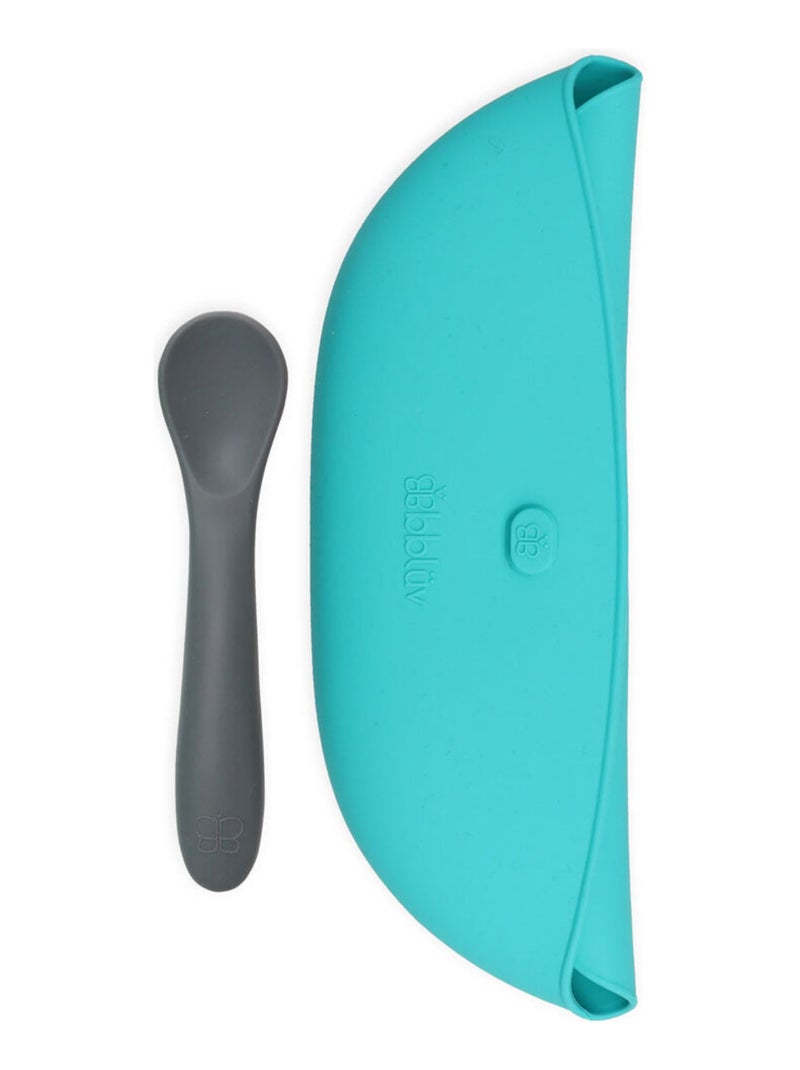 Ensemble 2 bavoirs et cuillère en silicone Pöket aqua et grey Bleu - Kiabi