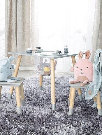 Ensemble 2 chaises et table enfant avec filet de rangement en bois - Design scandinave 'Roba'