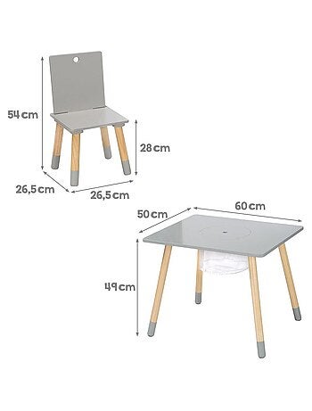 Ensemble 2 chaises et table enfant avec filet de rangement en bois - Design scandinave 'Roba'