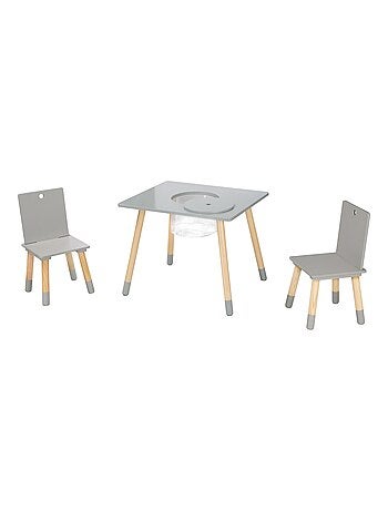 Ensemble 2 chaises et table enfant avec filet de rangement en bois - Design scandinave 'Roba'