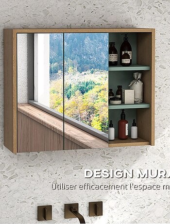 Ensemble 2 meubles de salle de bain aspect bois clair vert