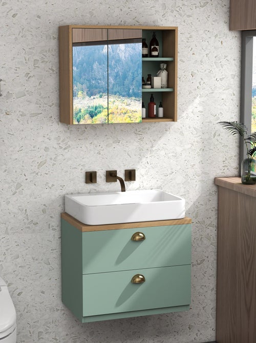 Ensemble 2 meubles de salle de bain aspect bois clair vert - Kiabi