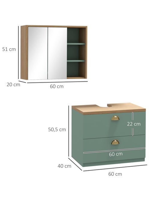 Ensemble 2 meubles de salle de bain aspect bois clair vert - Kiabi