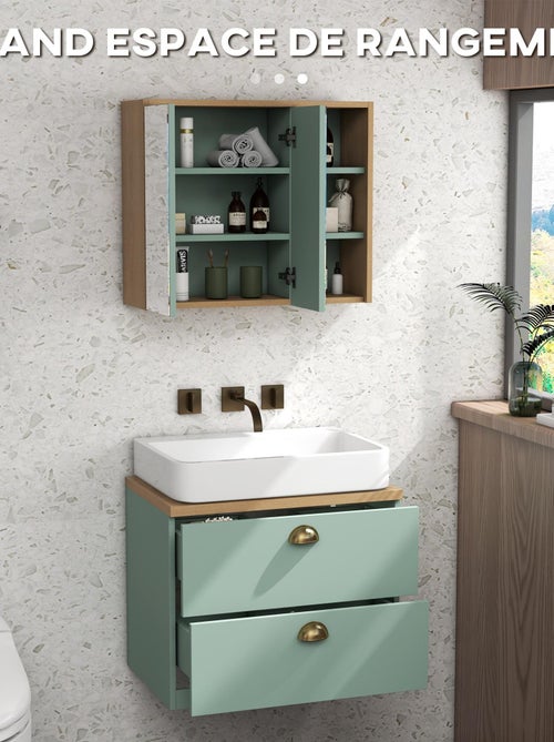 Ensemble 2 meubles de salle de bain aspect bois clair vert - Kiabi