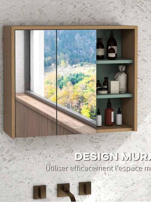 Ensemble 2 meubles de salle de bain aspect bois clair vert - Kiabi