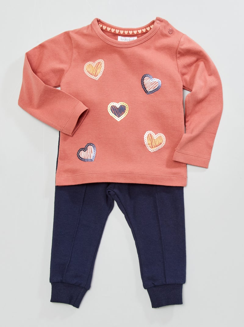 Ensemble 2 pièce - T-shirt + jogging rose - Kiabi