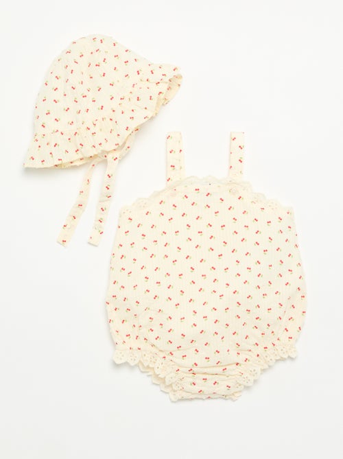 Ensemble 2 pièces - barboteuse + chapeau - Kiabi