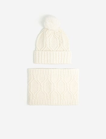 Ensemble 2 pièces - Bonnet à pompon + tour de cou