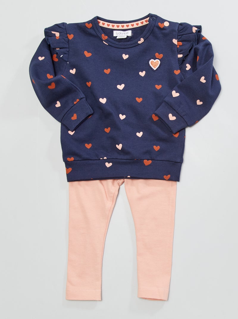 Ensemble 2 pièces - legging + sweat bleu/rose - Kiabi