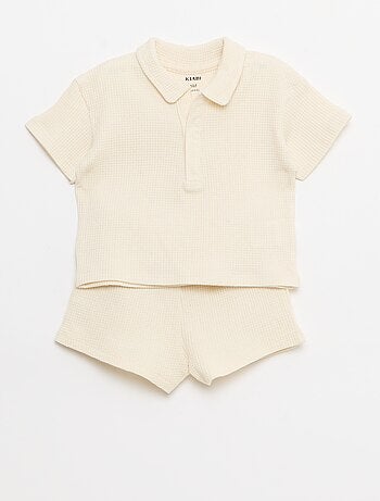 Ensemble 2 pièces - polo + short en maille gaufrée