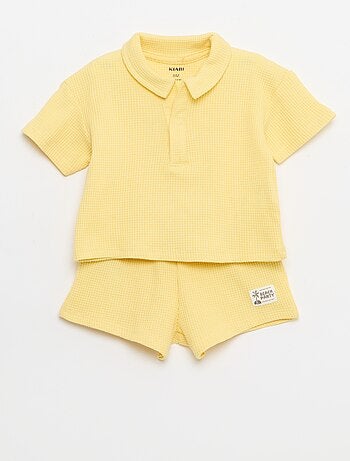 Ensemble 2 pièces - polo + short en maille gaufrée