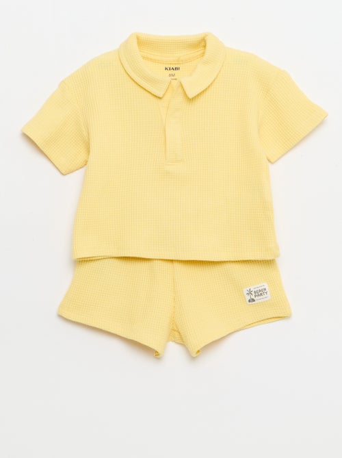 Ensemble 2 pièces - polo + short en maille gaufrée - Kiabi