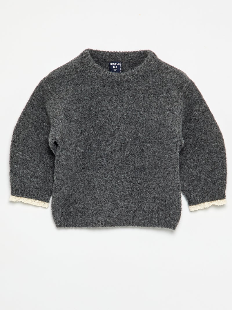 Ensemble 2 pièces - pull + foulard avec détails en macramé Gris - Kiabi