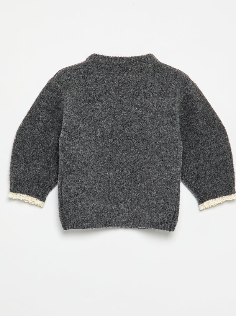 Ensemble 2 pièces - pull + foulard avec détails en macramé Gris - Kiabi