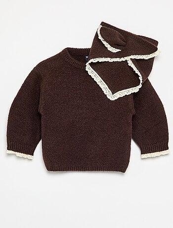 Ensemble 2 pièces - pull + foulard avec détails en macramé