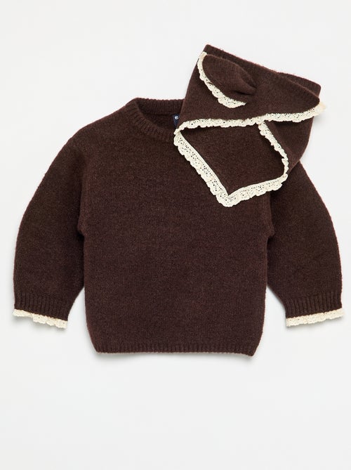 Ensemble 2 pièces - pull + foulard avec détails en macramé - Kiabi