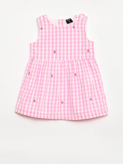 Ensemble 2 pièces - Robe vichy sans manches en popeline de coton + culotte - Kiabi