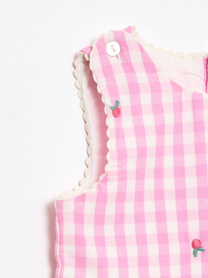 Ensemble 2 pièces - Robe vichy sans manches en popeline de coton + culotte Rose - Kiabi