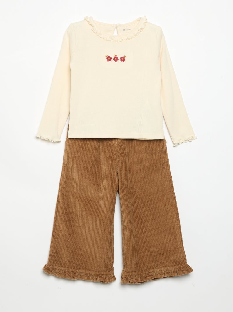 Ensemble 2 pièces - T-shirt + pantalon en velours Blanc - Kiabi