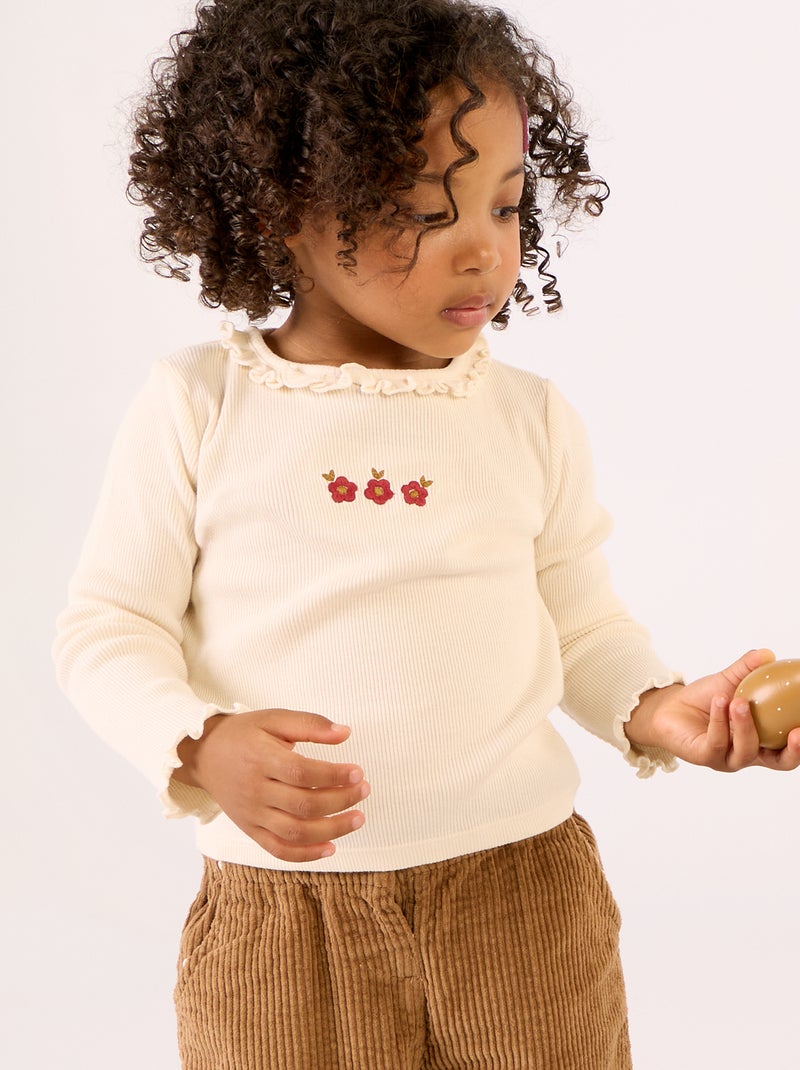 Ensemble 2 pièces - T-shirt + pantalon en velours Blanc - Kiabi
