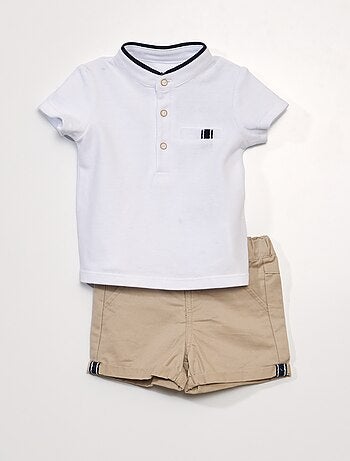 Ensemble 2 pièces - Tee-shirt esprit polo + short en twill