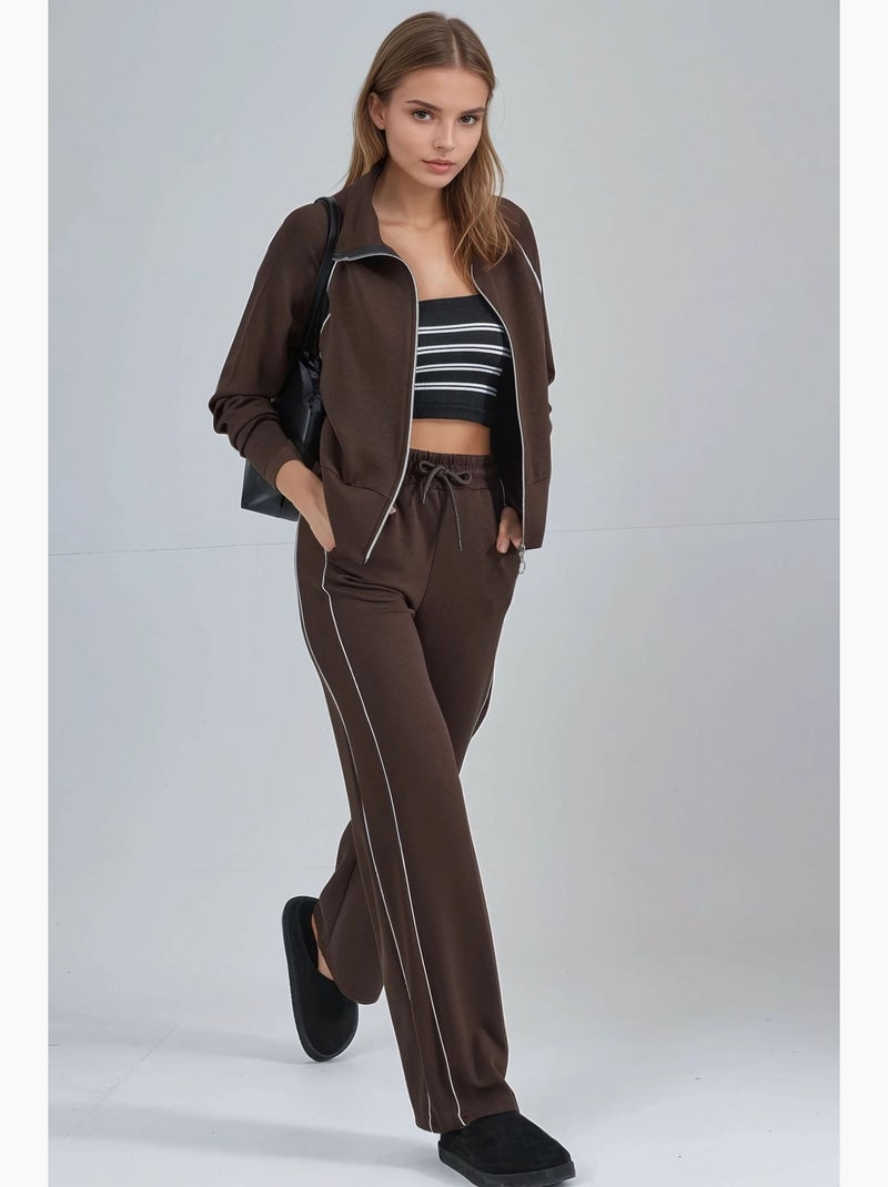 Ensemble 2 pièces à taille haute et jambe large hiccup Marron chocolat - Kiabi
