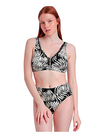 Ensemble 2 pièces bikini taille haute brassière préformée Black Leaves