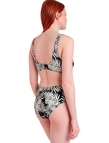 Ensemble 2 pièces bikini taille haute brassière préformée Black Leaves