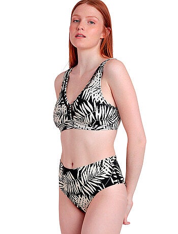 Ensemble 2 pièces bikini taille haute brassière préformée Black Leaves